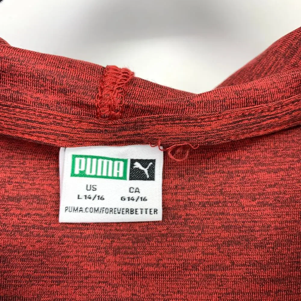 Puma Long Sleeve Hoodie T-Shirt Boys Size L 14/16 Red Heather Black Logo